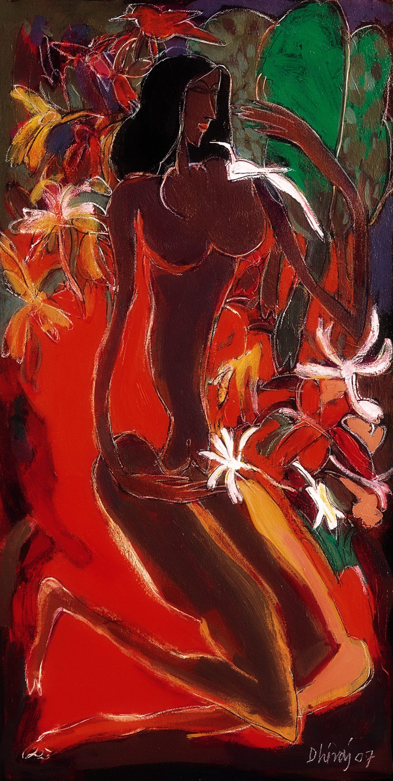 Dhiraj Choudhury, White Bird on Flowers, 2007