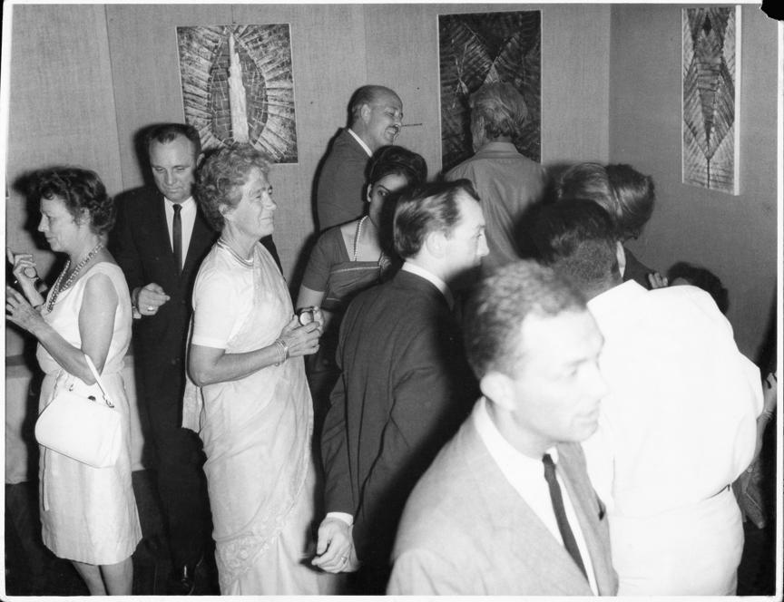 Mrs. Dorothy Bowles (wife of US Ambassador Chester Bowles) on the opening night of Devayani Krishna’s exhibition at Kumar Gallery in 1965