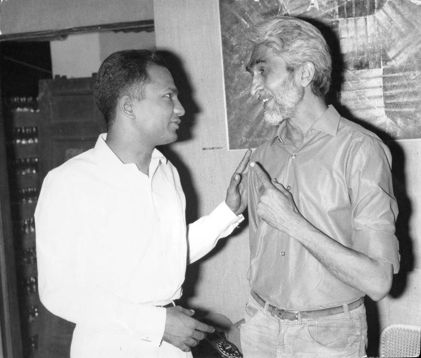 Virendra with M. F. Husain in 1965 at Devayani Krishna’s 2nd solo show at Kumar Gallery